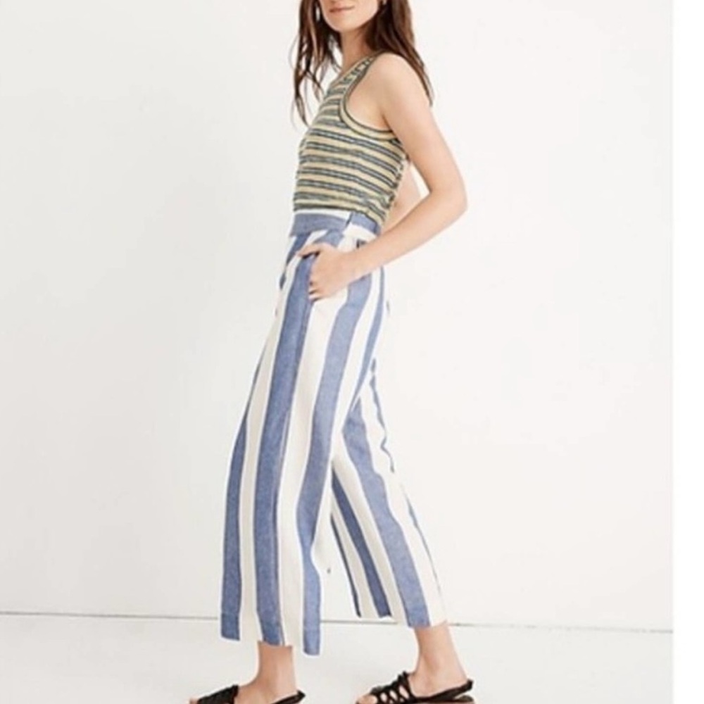 Madewell Linen Wide Leg Striped Pants Sz M